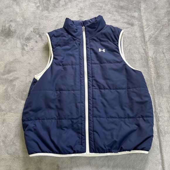 Under Armour Notre Dame Reversible Full Zip Puffer Vest Womens L Navy White - Picture 8 of 9